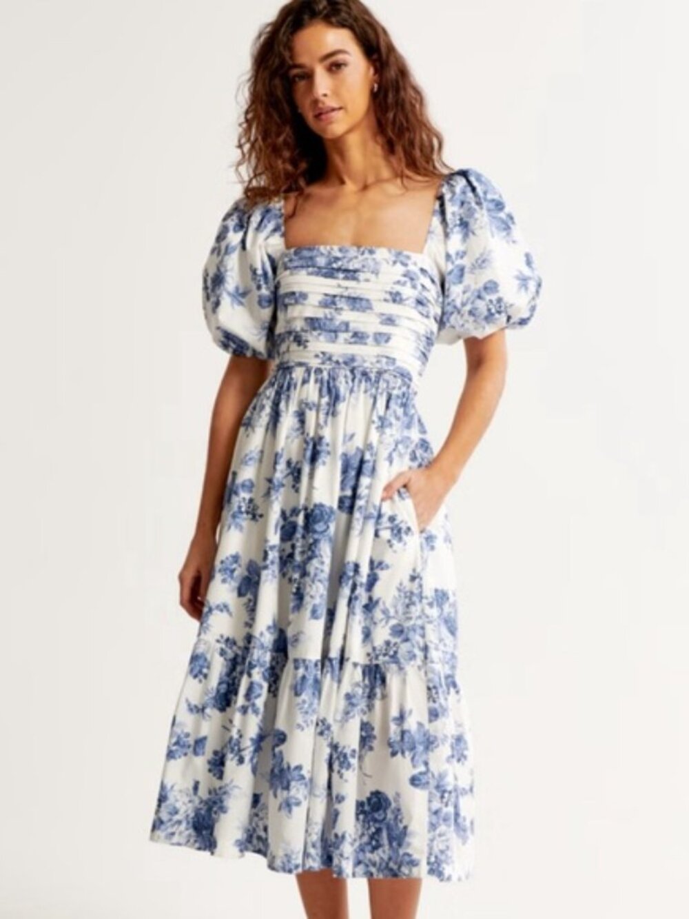 NWT Abercrombie & Fitch Emerson Poplin Puff-Sleeve Midi Dress - Large Tall